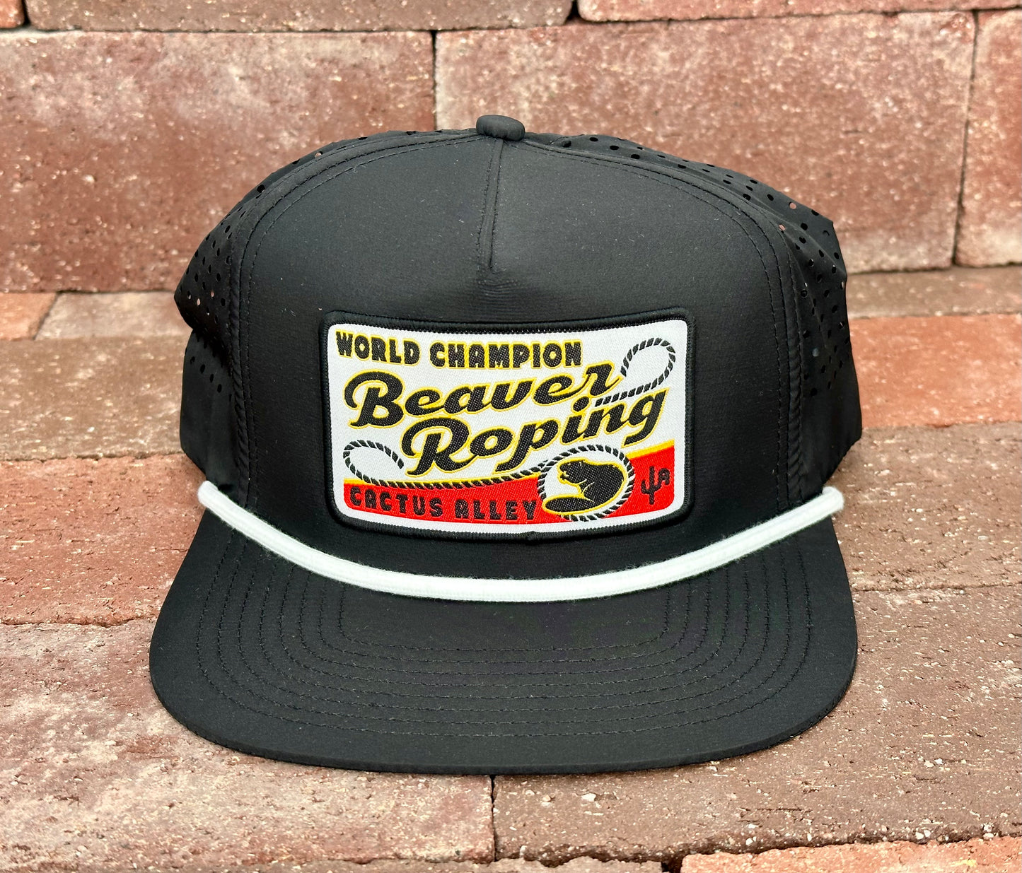 "Beaver Roping" - CA Black Laser Holes/ White Rope, Snapback Cap