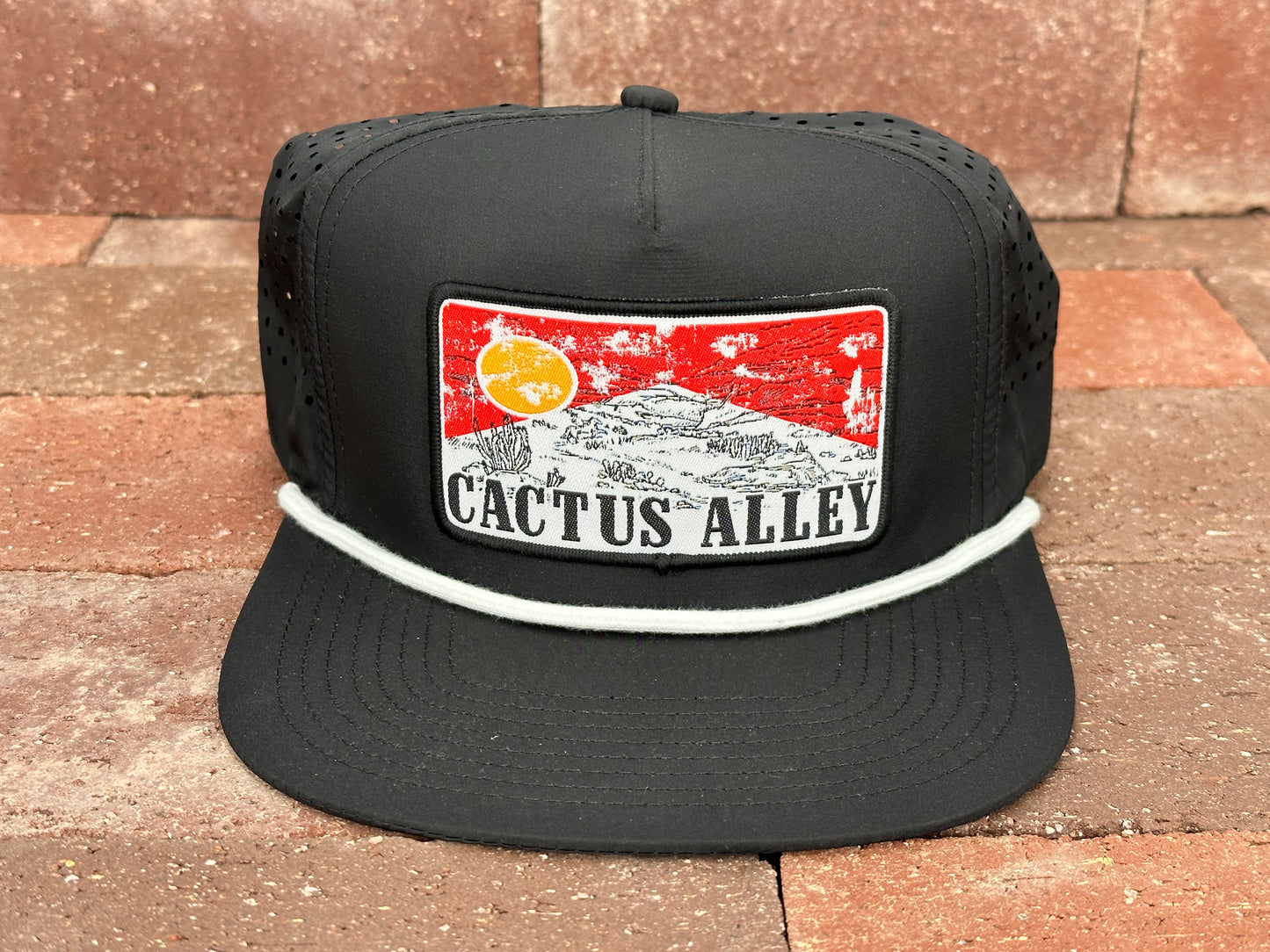 "Red Sky" - CA Black Laser Holes/ White Rope, Snapback Cap