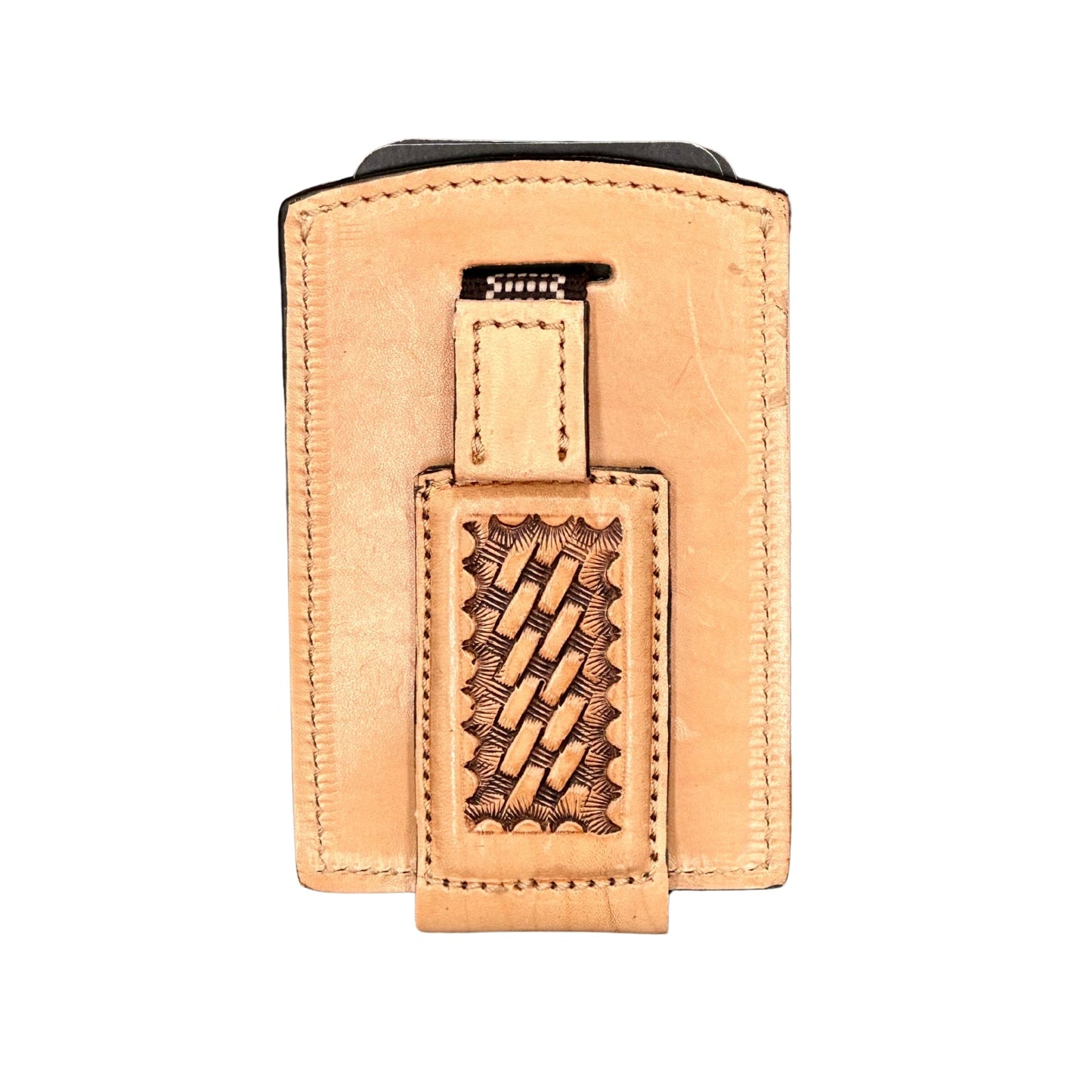 "Basket Stamp" - Handmade Leather Ribbon Wallet with Magnet