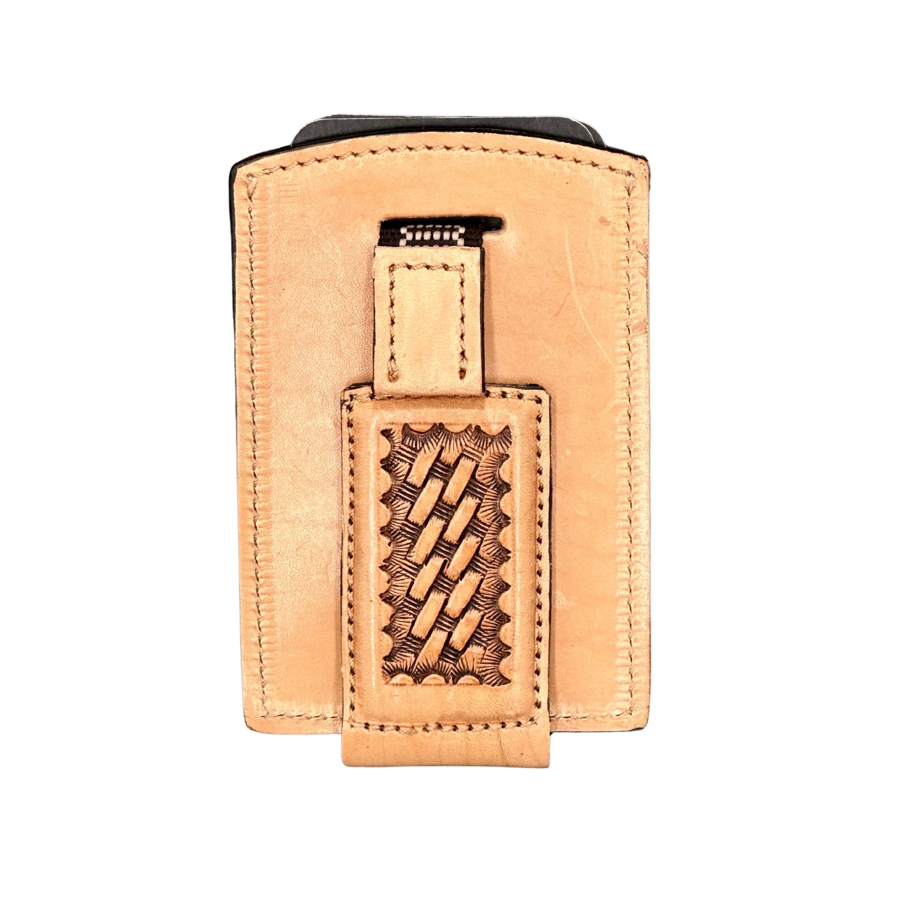 "Basket Stamp" - Handmade Leather Ribbon Wallet with Magnet