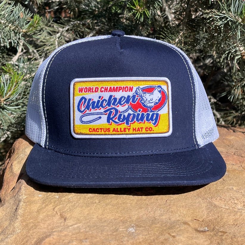 "Chicken Roping"- CA6006 Navy/White Mesh Trucker Snapback