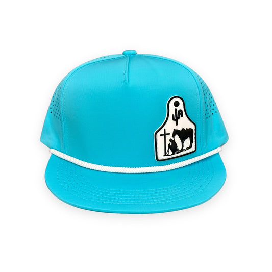 "Cowboy at the Cross" - CA Turquoise Laser Holes/ White Rope, Snapback Cap