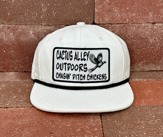 "Ditch Chickens" - CA 256 White/ Black Rope, Snapback Cap