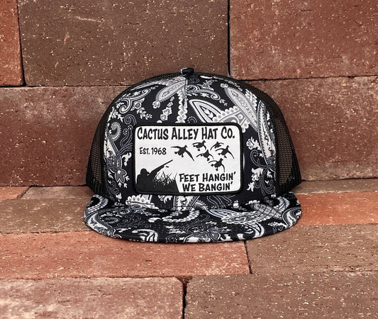 "Feet Hangin" - Black Paisley with Black Mesh Snapback Cap