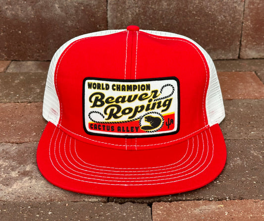 “Beaver Roping" - Red Foam Front/ White Mesh, Snapback Cap