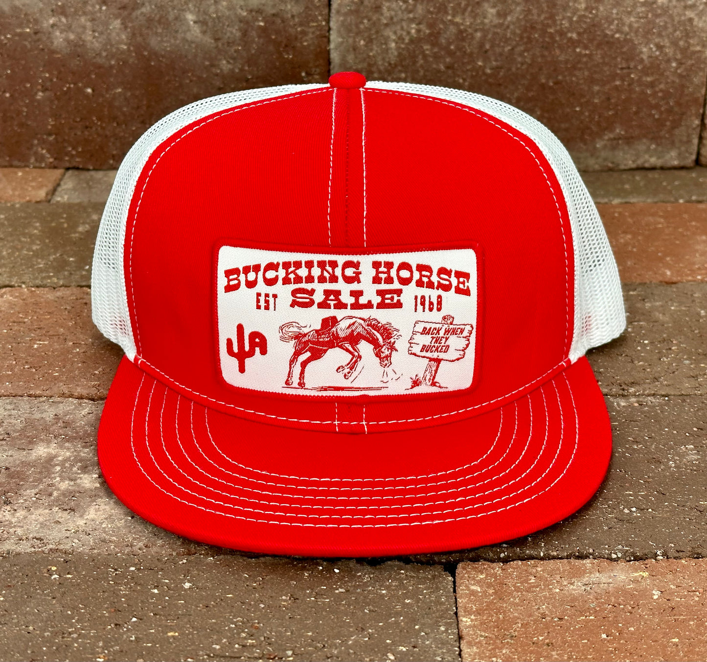 “Bucking Horse" - Red Foam Front/ White Mesh, Snapback Cap