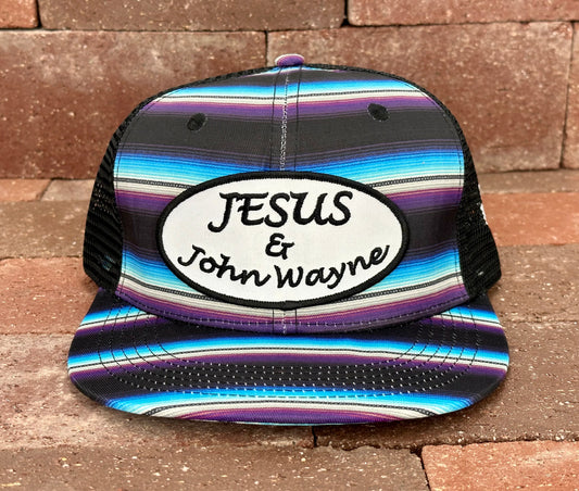 "Jesus & John Wayne" - CA Purple Serape/ Black Mesh, Snapback Cap
