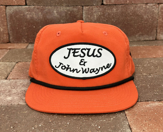 "Jesus & John Wayne" - CA256 Dark Orange/ Black Rope, Snapback Cap