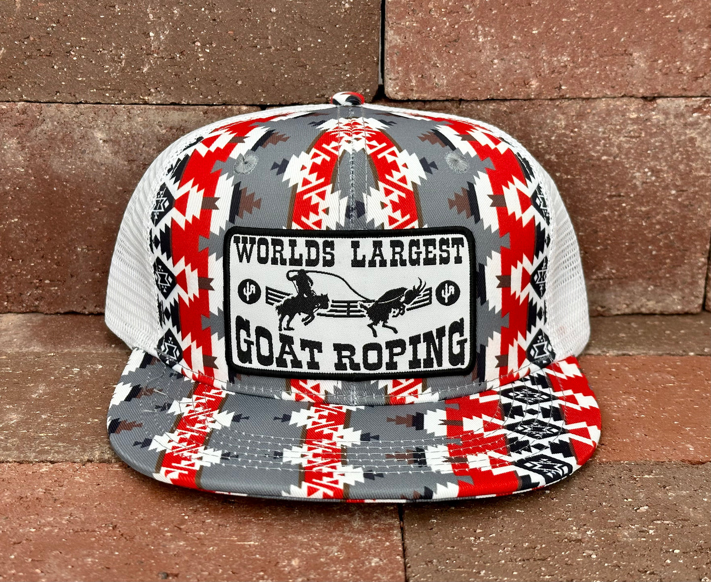"Goat Roping" - CA Red/White Mesh Aztec, Snapback Cap