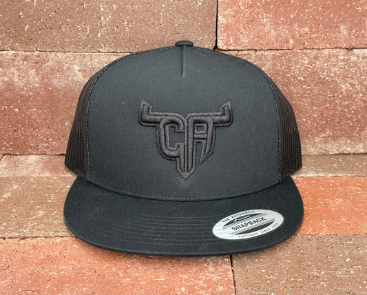 "CA Shorthorn" Black Puff - 6006 Black/ Black Mesh, Snapback Cap