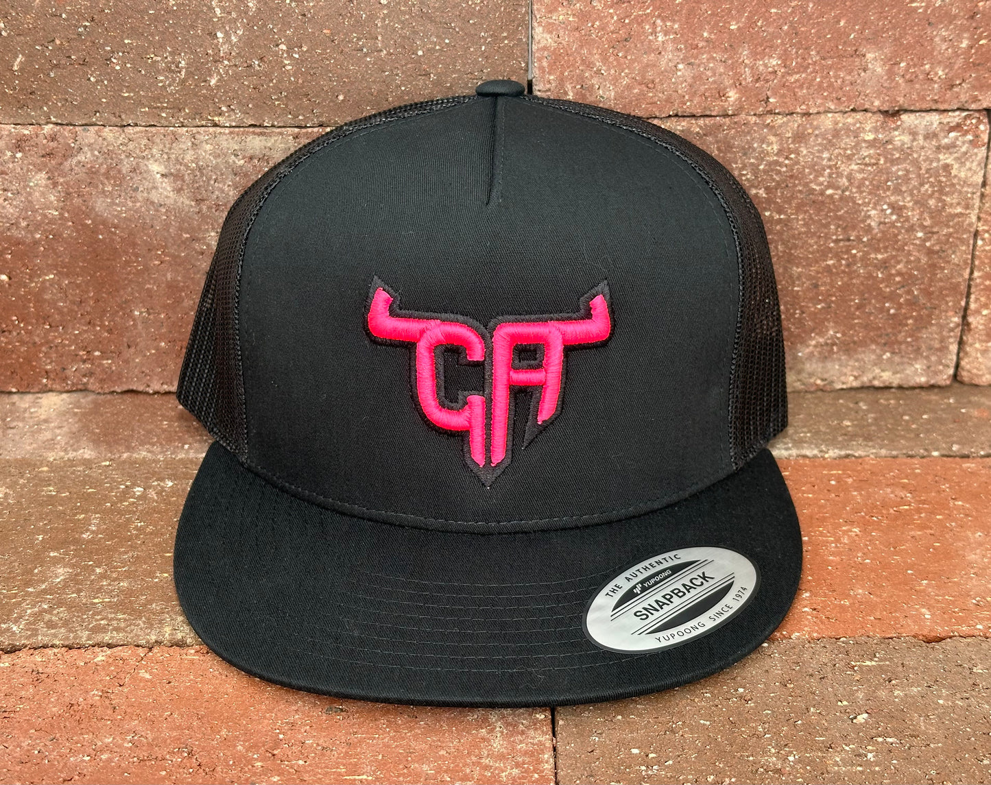 "CA Shorthorn" Pink Puff - 6006 Black/ Black Mesh, Snapback Cap