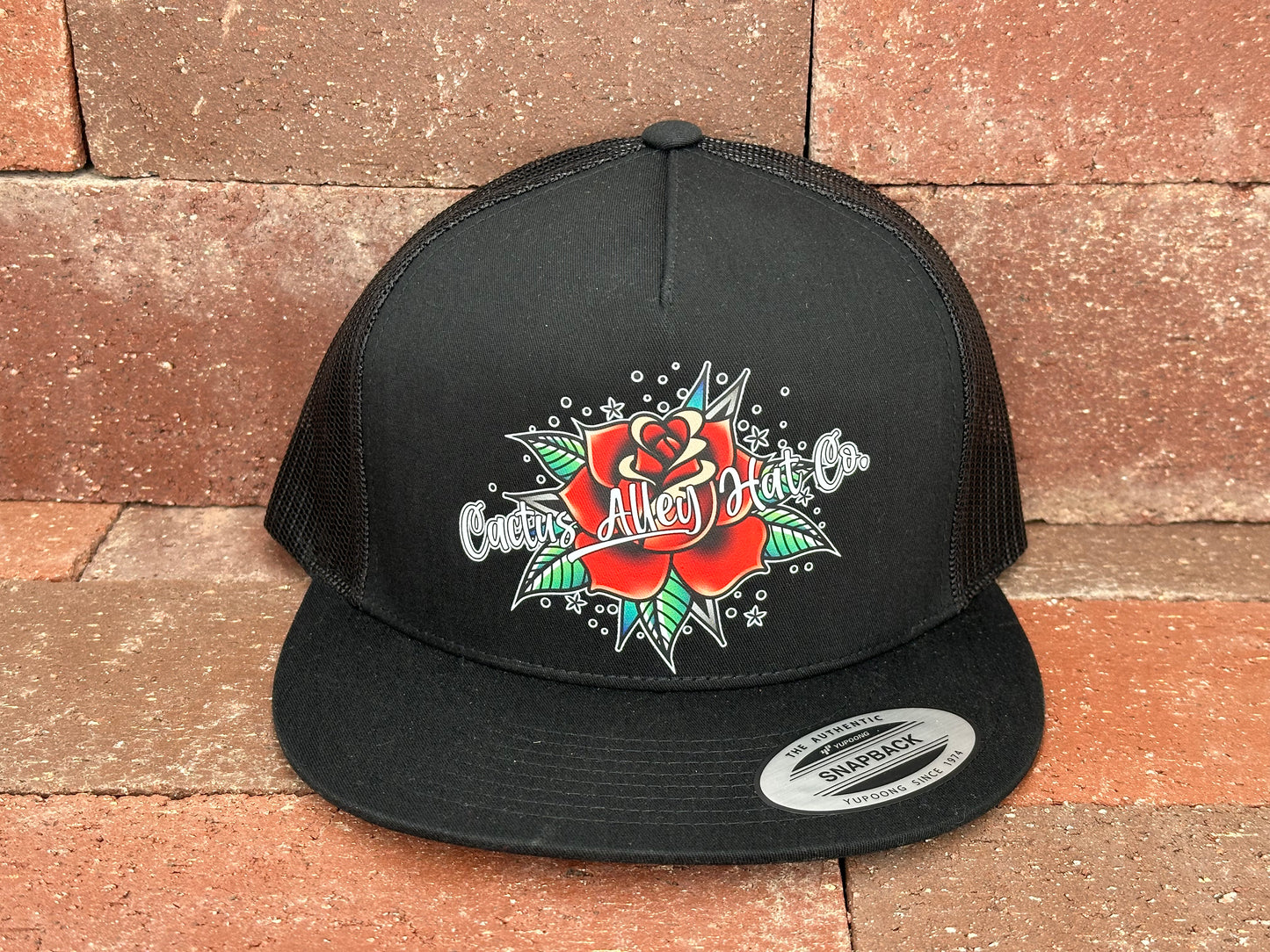 "Cactus Rose" - 6006 Black/ Black Mesh, Snapback Cap