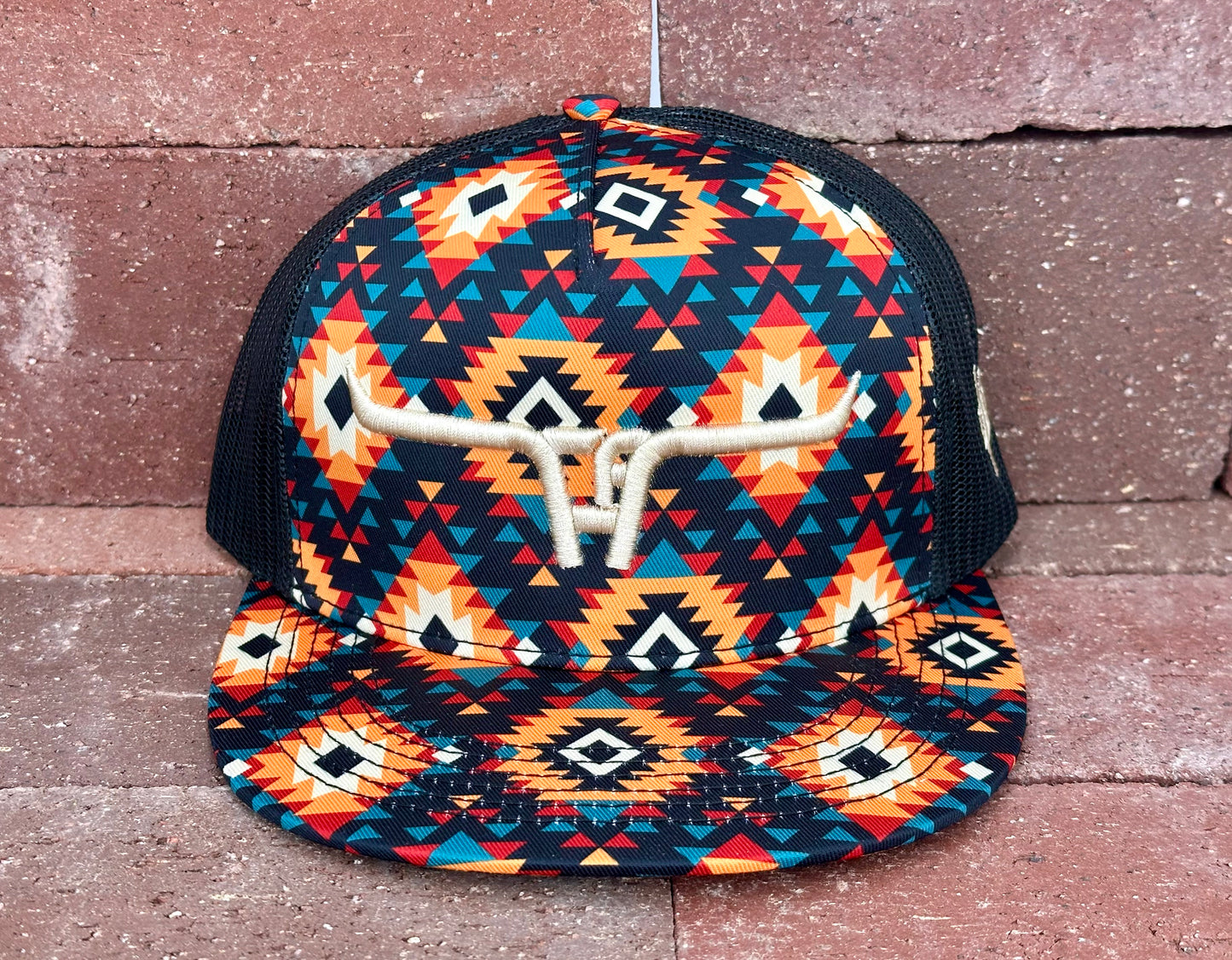 "Cactus Alley Longhorn" Tan Puff - CA Sunburst Aztec, Snapback Cap