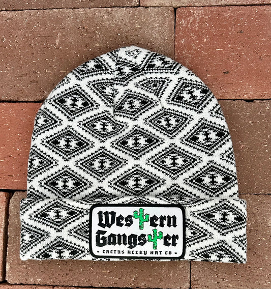 "Western Gangster"- CA Black/White Aztec Beanie