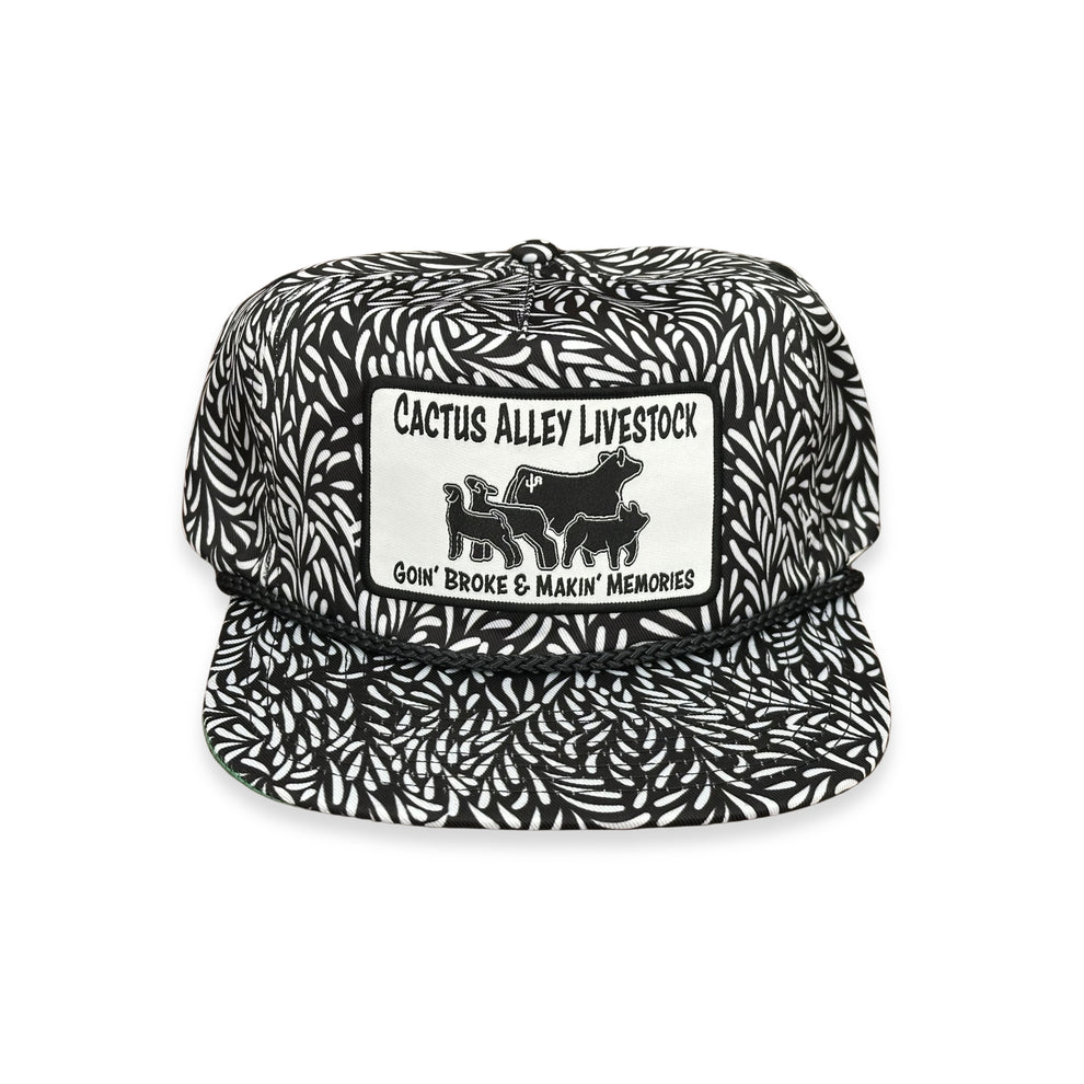 Cactus Alley, Livestock, Western Patch Snapback, Adjustable Rope Cap, White/Black