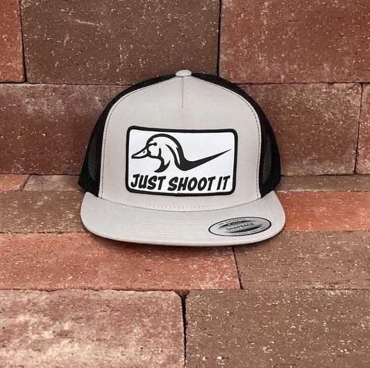 "Shoot It"- Silver Front with Black Mesh Snapback Cap