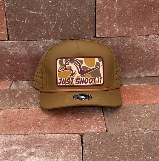 "Shoot It- Camo" - Zapped Caramel Laser Holes/ Caramel Rope, Snapback Ca