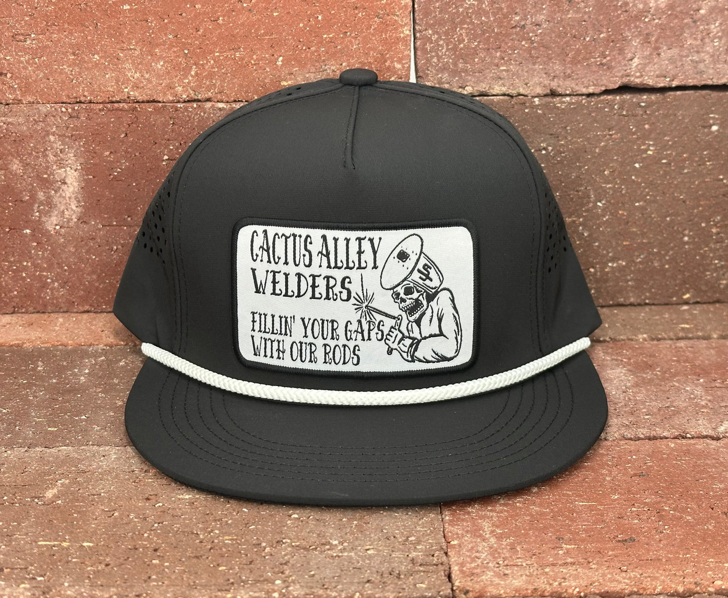 "Welder" - CA Black Laser Holes/ White Rope, Snapback Cap