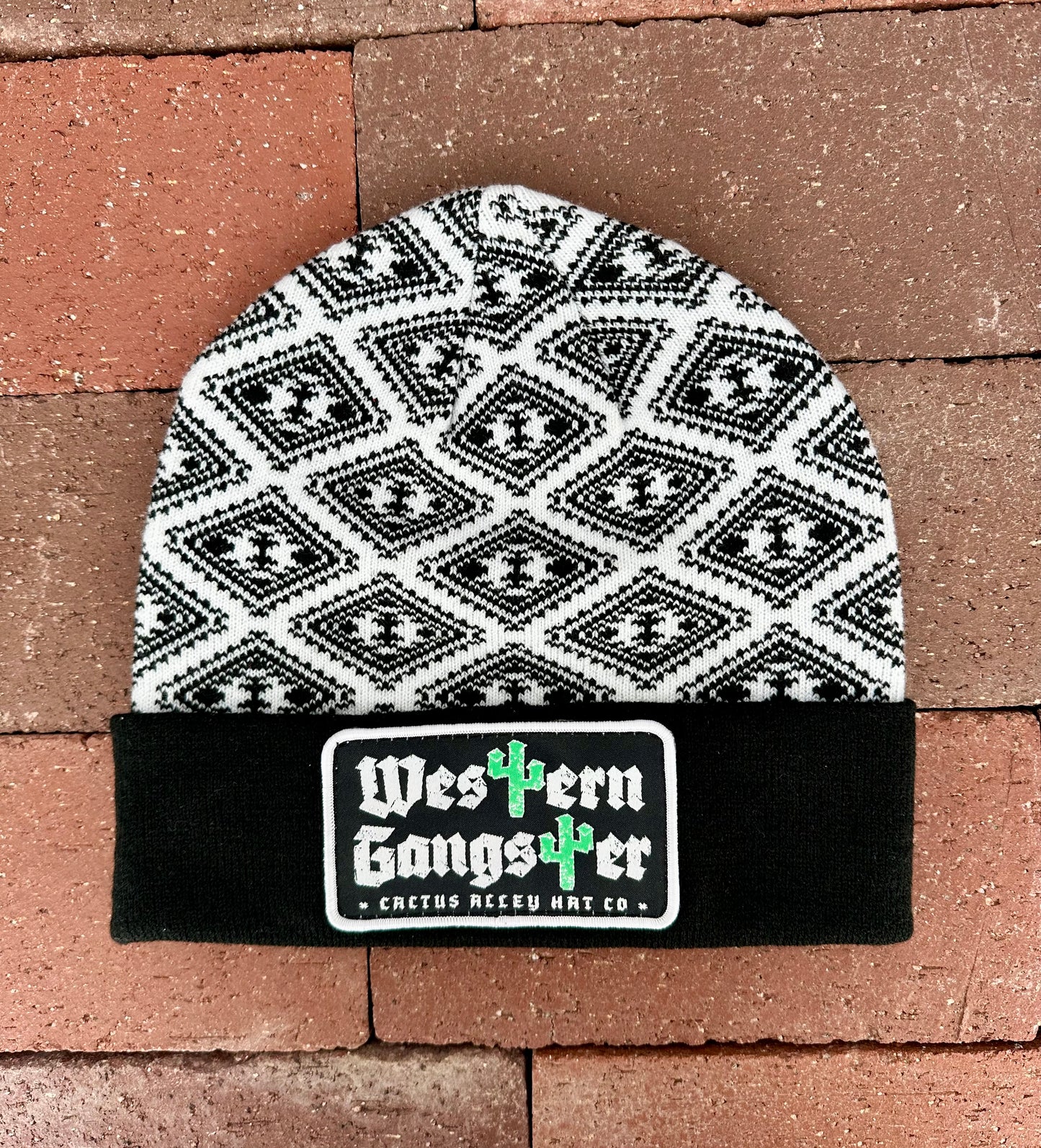 "Western Gangster-BLK"- CA Black/White Aztec Beanie