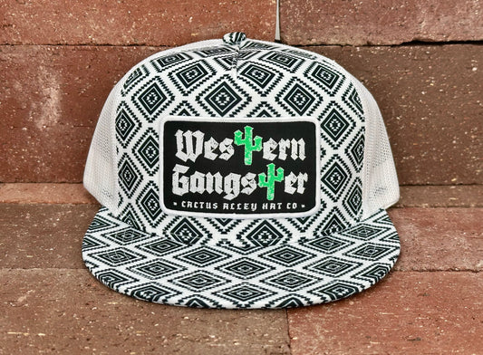 "Western Gangster-BLK" - CA Black/White Aztec, Snapback Cap