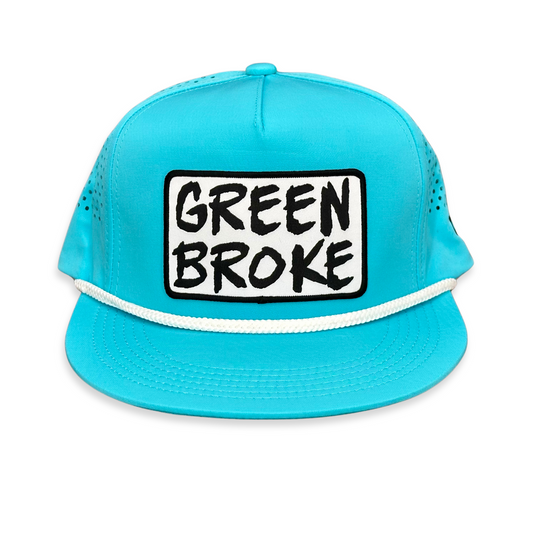 "Green Broke" - CA Turquoise Laser Holes/ White Rope, Snapback Cap