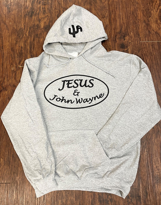"Jesus & John Wayne" - Sport Grey Adult Hoodie