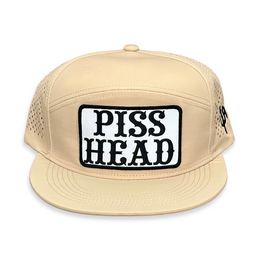 "Piss Head" - Zapped Khaki 7 Panel/Laser Holes, Snapback Cap