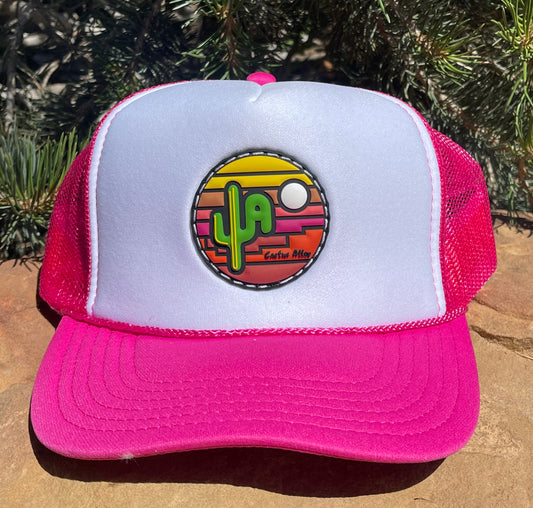 “Sunset”- White Foam Front with Hot Pink Mesh Snapback Cap