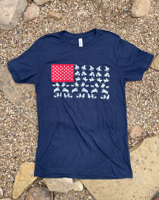 “Rodeo Flag” - Solid Navy Adult Tee