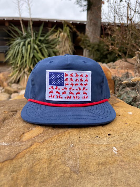 “Rodeo Flag"- CA256 Blue/Red Rope, Snapback Cap