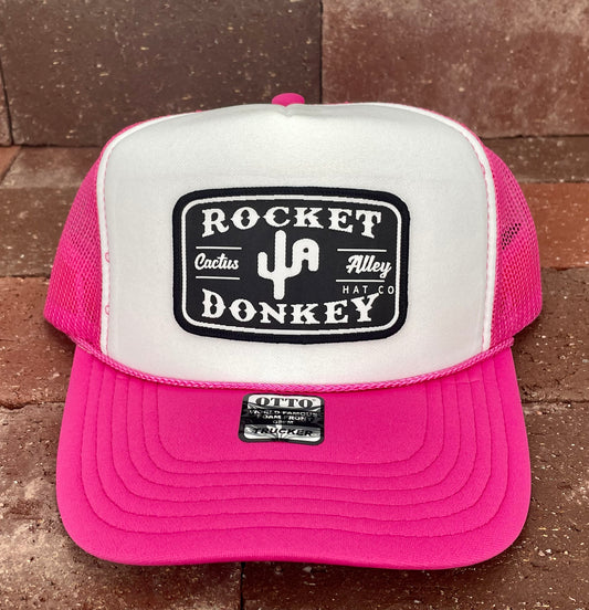 "Rocket Donkey" - White Foam Front/Hot Pink Mesh, Snapback Cap
