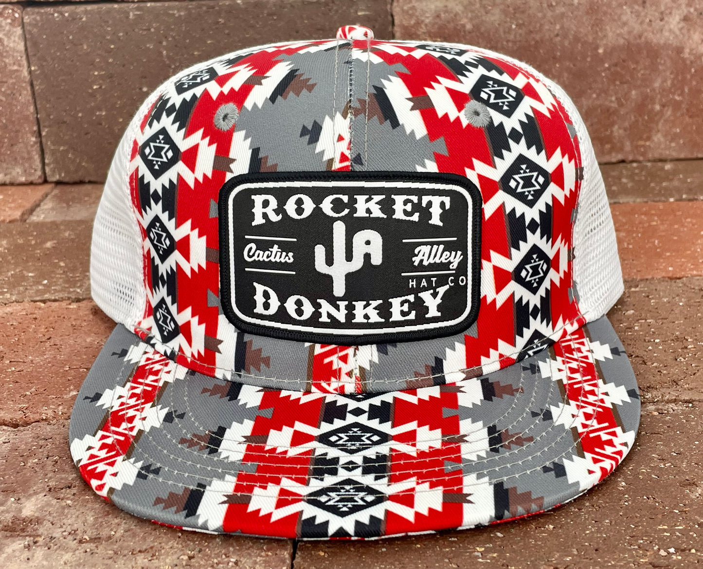 "Rocket Donkey" - CA Red/White Aztec, Snapback Cap