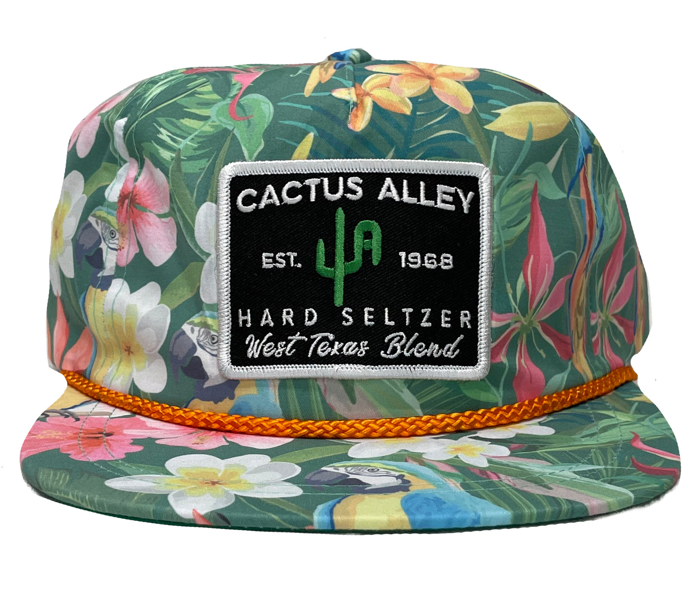 "Cactus Alley" - Parrot Tropical, Adjustable Leather Strap Back Cap