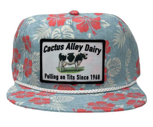 "Dairy" - Floral, Adjustable Leather Strap Back Cap