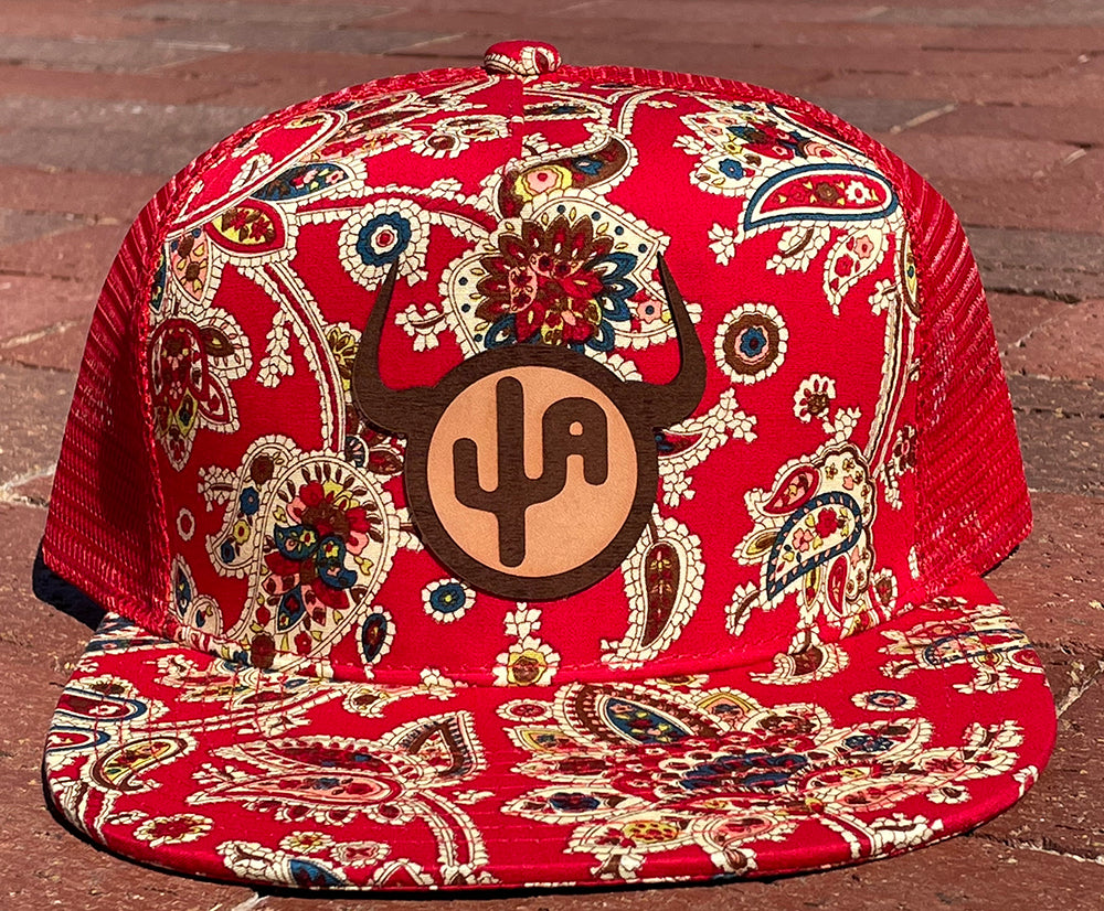 "Moo Cactus" - Red Paisley Snapback with Red Mesh Cap