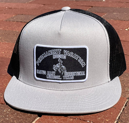 "Permanent Vacation in Black"- Silver Front with Black Mesh Snapback Cap