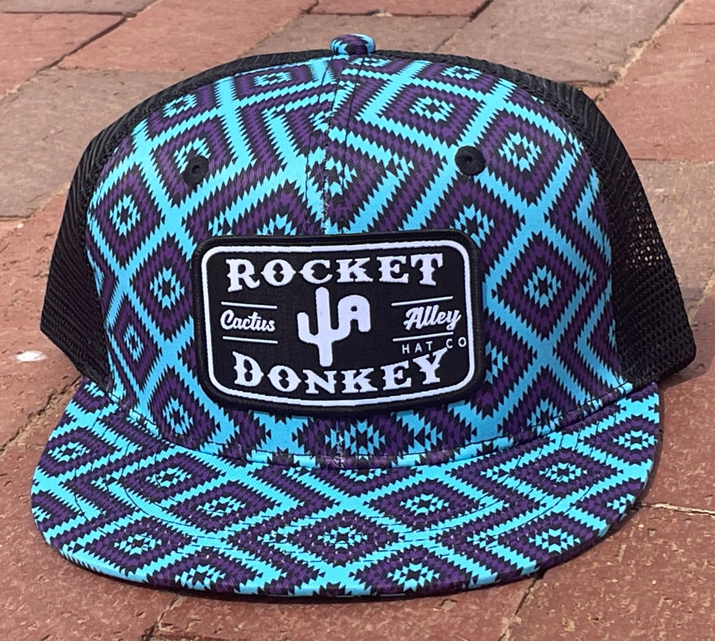 "Rocket Donkey" - CA Purple Diamond Aztec/Black Mesh, Snapback Cap
